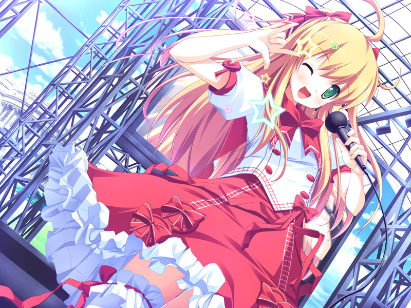 tagme, blonde hair, cosplay, green eyes, seikan hikou, star (symbol)