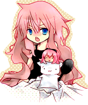 akirume, megurine luka, takoluka, vocaloid, animated, animated gif, bad id, bad piapro id, lowres, :3, blue eyes, long hair, messy hair, pink hair, solo, stuffed animal, stuffed toy