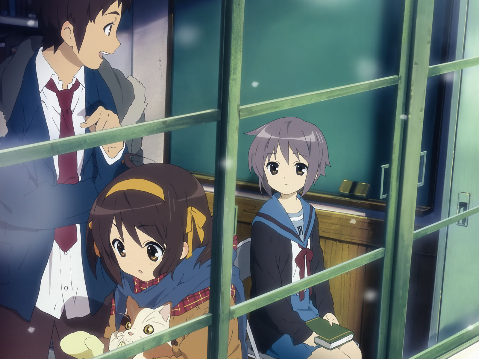 kyon, nagato yuki, suzumiya haruhi, suzumiya haruhi no yuuutsu, highres, tagme, 00s, cat