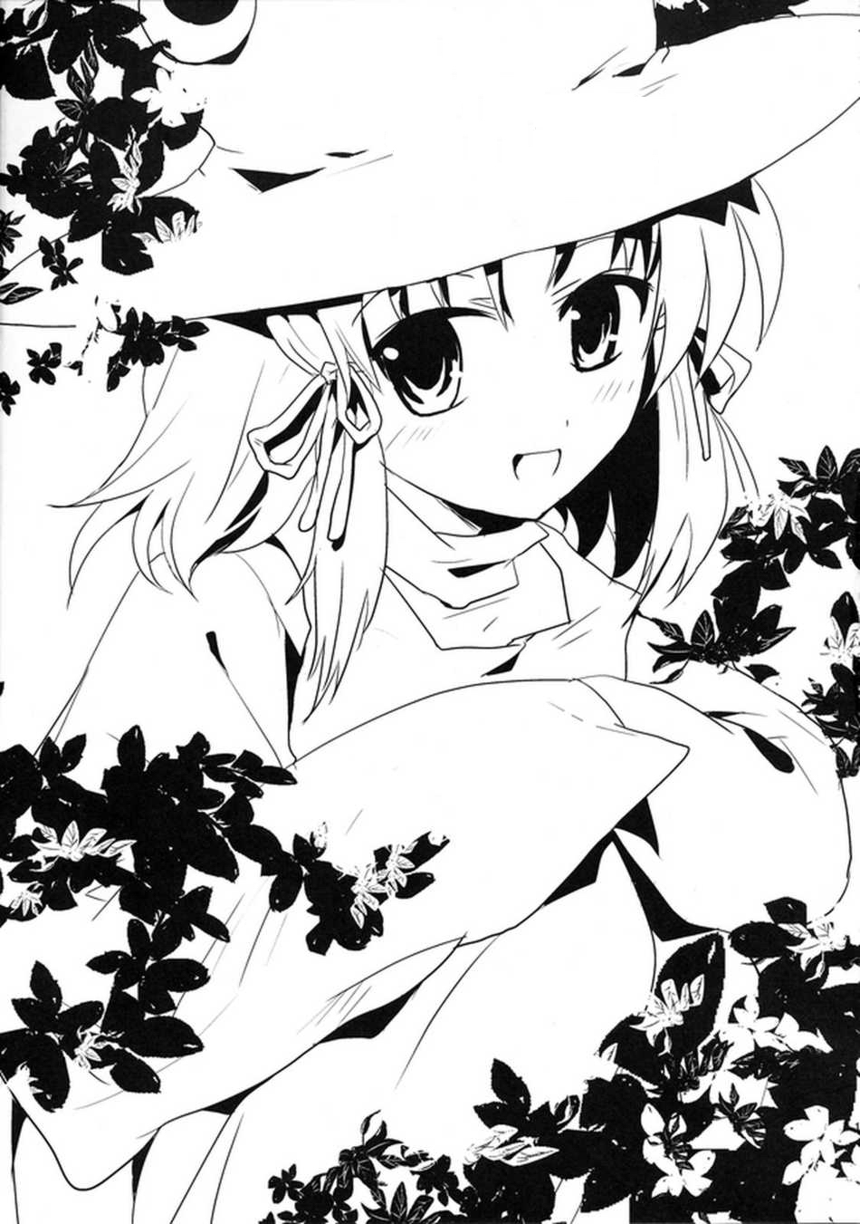 moriya suwako, touhou, highres, tagme, 1girl, female focus, frog, hat, monochrome, plant, solo, white background