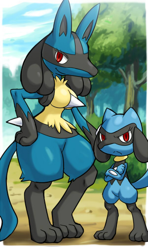 lucario, riolu, nintendo, pokemon, lowres, 00s, cloud, frown, gen 4 pokemon, pokemon (creature), sky, smile, tree
