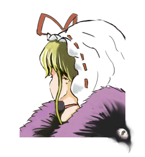 kouzilow, yakumo yukari, touhou, lowres, 1girl, blonde hair, female focus, fine art parody, hat, long sidelocks, optical illusion, parody, picture otaku only knows, sidelocks, solo