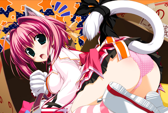 oshiki hitoshi, nonomura nino, suzunone seven, 1girl, animal ears, female focus, panties, red hair, school uniform, solo, tail, underwear