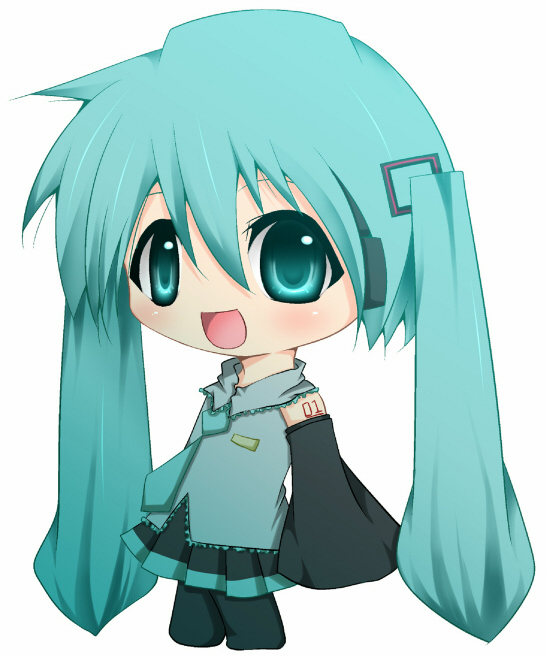 mbczlhamu, hatsune miku, vocaloid, bad id, bad pixiv id, 1girl, chibi, female focus, full body, long hair, simple background, solo, very long hair, white background