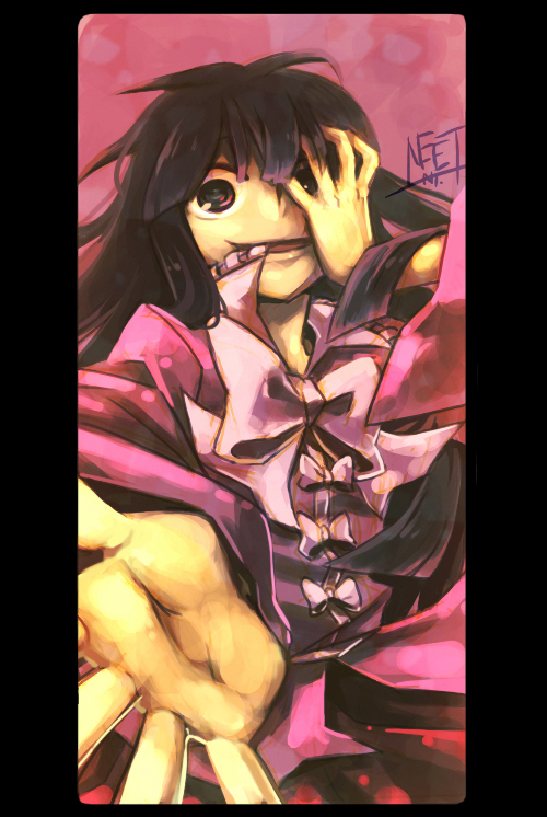 nightea, houraisan kaguya, touhou, 1girl, black hair, female focus, long hair, red eyes, solo