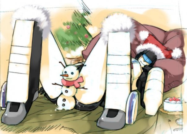 jazz, jazz (transformers), transformers, transformers: generation 1, censored, christmas, convenient censoring, m legs, male focus, mecha, no humans, robot, smile, snowman, solo, spread legs, what, yaoi