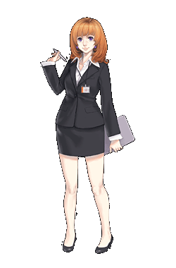 armored core, armored core: brave new world, fromsoftware, lowres, 1girl, female focus, formal clothes, full body, pen, shoes, skirt, solo, standing, transparent background