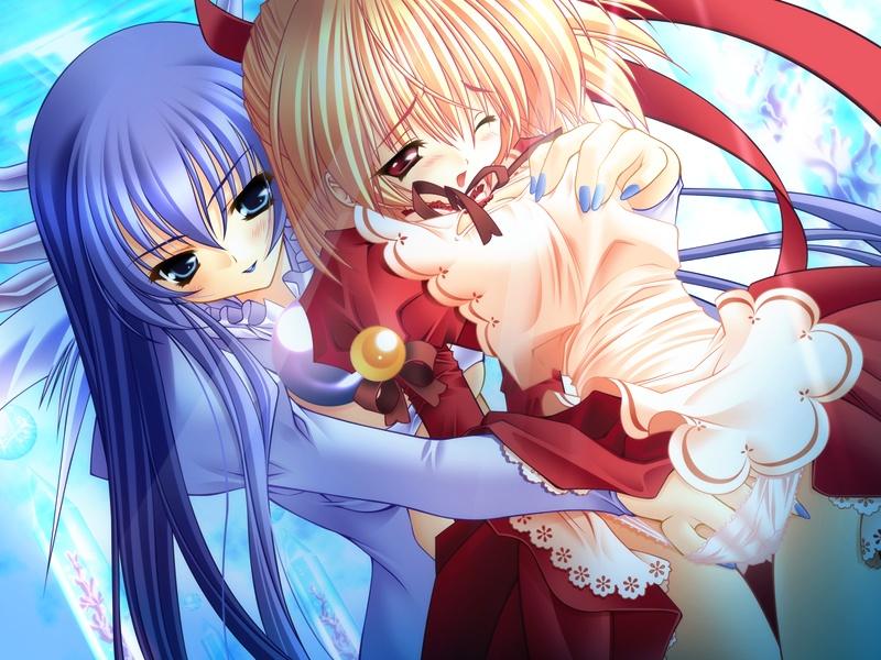 tagme, 2girls, blue hair, fingering, long hair, multiple girls, yuri