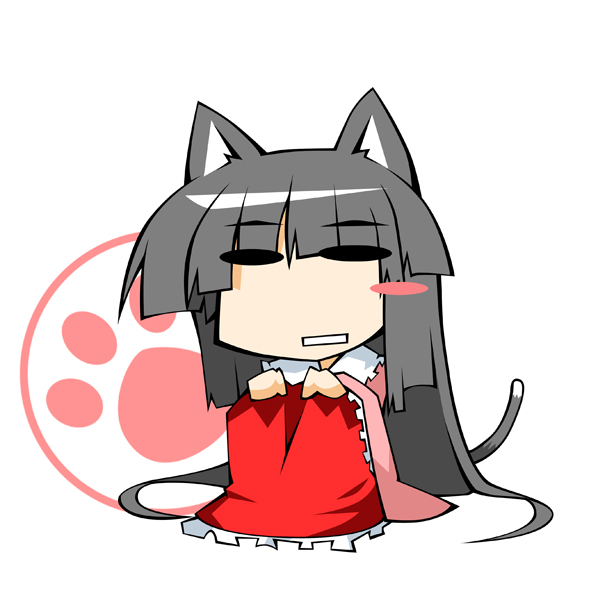 hemogurobin a1c, hemogurobina1c, houraisan kaguya, touhou, 1girl, animal ears, black hair, cat ears, cat girl, cat tail, chibi, female focus, kemonomimi mode, long hair, paw print, sitting, solo, tail