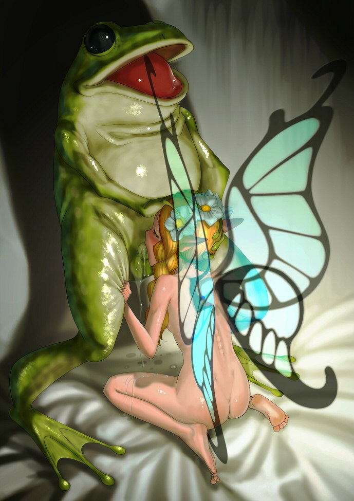youkai ankake, mercedes, odin sphere, barefoot, bestiality, blush, braid, cum, fairy, feet, fellatio, flat chest, flower, frog, kneeling, licking, loli, monster, nude, oral, penis, pointy ears, ribs, skinny, what, wings