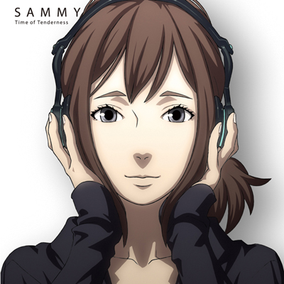 sammy (eve no jikan), eve no jikan, lowres, 00s, 1girl, brown hair, close-up, female focus, grey eyes, headphones, ponytail, short hair, smile, solo