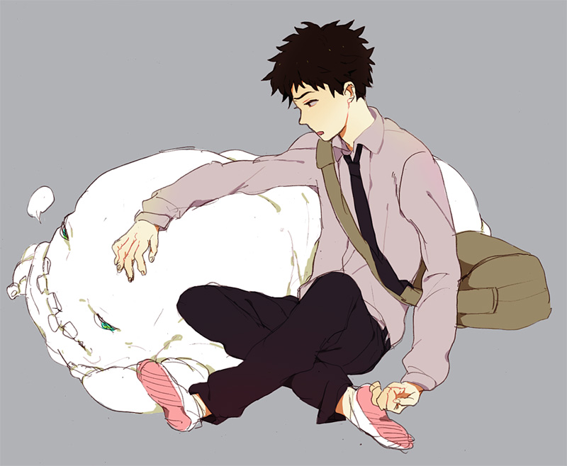 kimidori (mb4), tetsu (cencoroll), cencoroll, bag, black hair, male focus, monster, short hair, solo