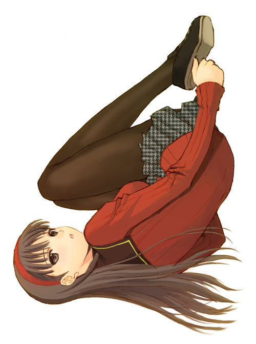 seiru (prairie), amagi yukiko, atlus, persona, persona 4, 1girl, black eyes, black hair, female focus, hairband, long hair, pantyhose, school uniform, skirt, solo