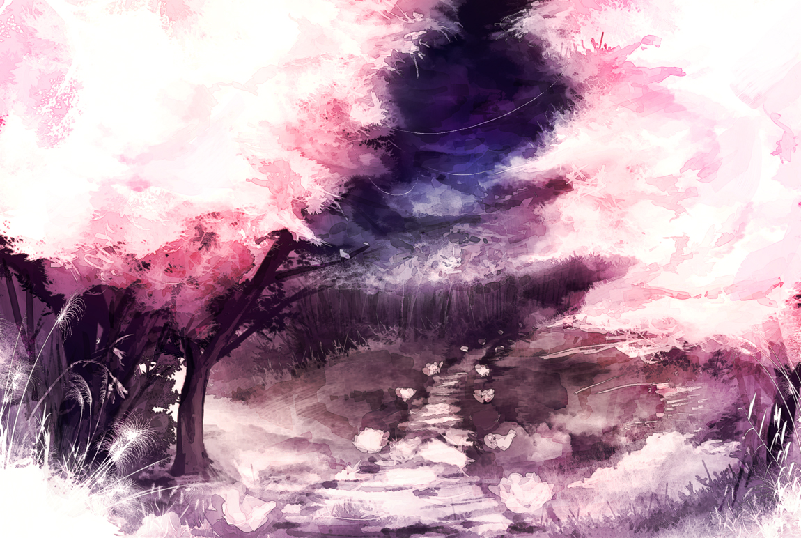 iori yakatabako, original, field, flower, no humans, pink theme, scenery, tree