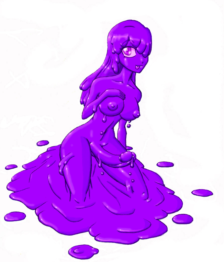1futa, breasts, futanari, monster girl, nipples, nude, purple eyes, purple hair, slime girl, solo, tongue