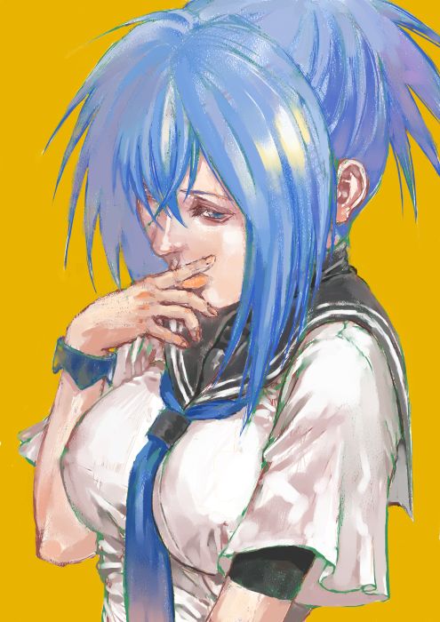 undef, senou natsuru, kampfer, bad id, bad pixiv id, gender request, 00s, 1girl, bracelet, faux traditional media, female focus, genderswap, jewelry, realistic, school uniform, solo, speed painting