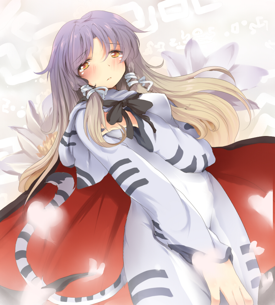 nejime, hijiri byakuren, touhou, bad id, bad pixiv id, 1girl, animal costume, animal print, blush, cape, female focus, flower, gradient hair, long hair, multicolored hair, pajamas, solo, tiger costume, tiger print, yellow eyes