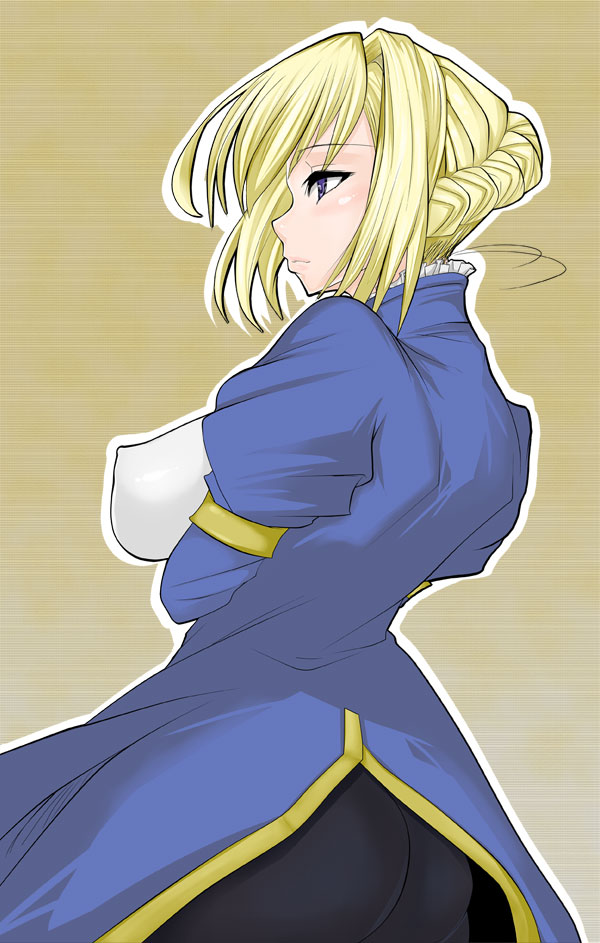 efg, artoria pendragon (fate), saber (fate), silvia van hossen, fate/stay night, fate (series), princess lover, bad id, bad pixiv id, 00s, 1girl, ass, blonde hair, breasts, covered erect nipples, female focus, framed breasts, large breasts, solo