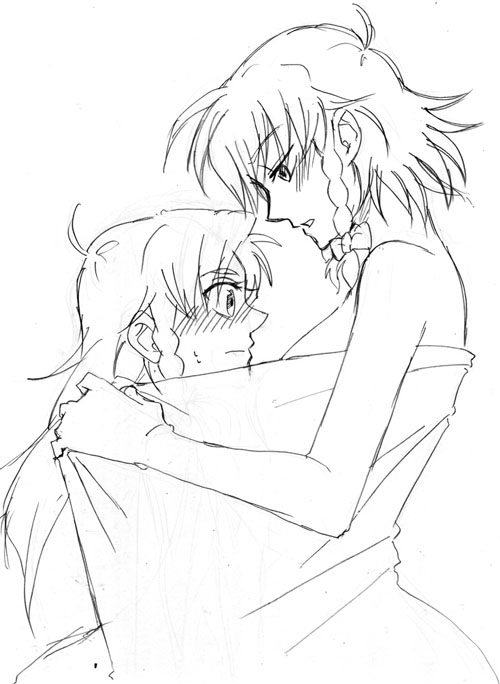 kondou (acid), hong meiling, izayoi sakuya, embodiment of scarlet devil, touhou, bad id, bad pixiv id, 2girls, bare shoulders, blush, female focus, greyscale, kondou, long hair, monochrome, multiple girls, short hair, sketch, surprised, towel, yuri