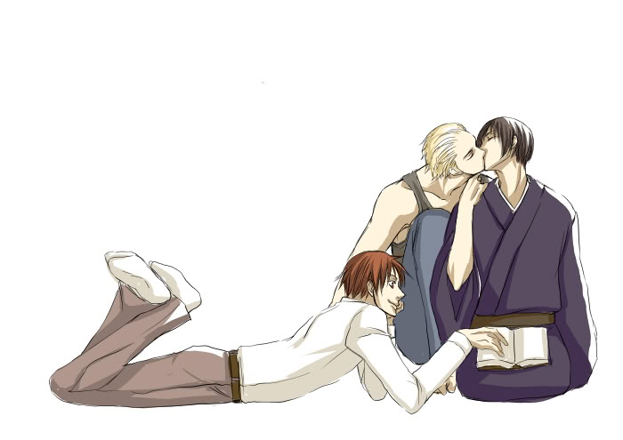 germany (hetalia), japan (hetalia), northern italy (hetalia), axis powers hetalia, 00s, 3boys, male focus, multiple boys, yaoi