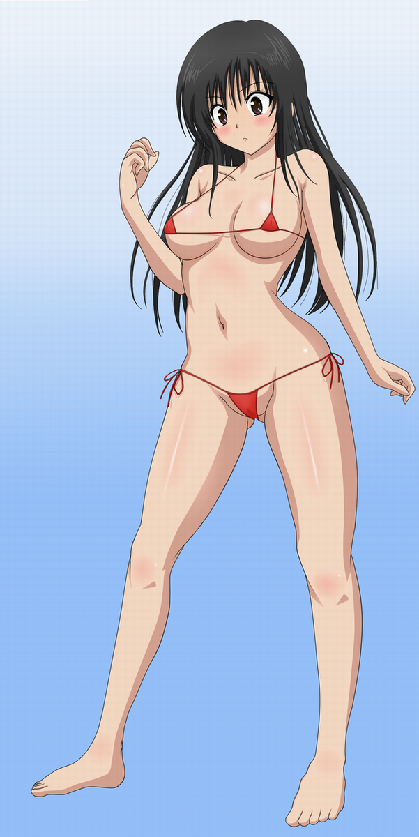 kotegawa yui, to love-ru, highres, 00s, bikini, black hair, blush, long hair, micro bikini, swimsuit