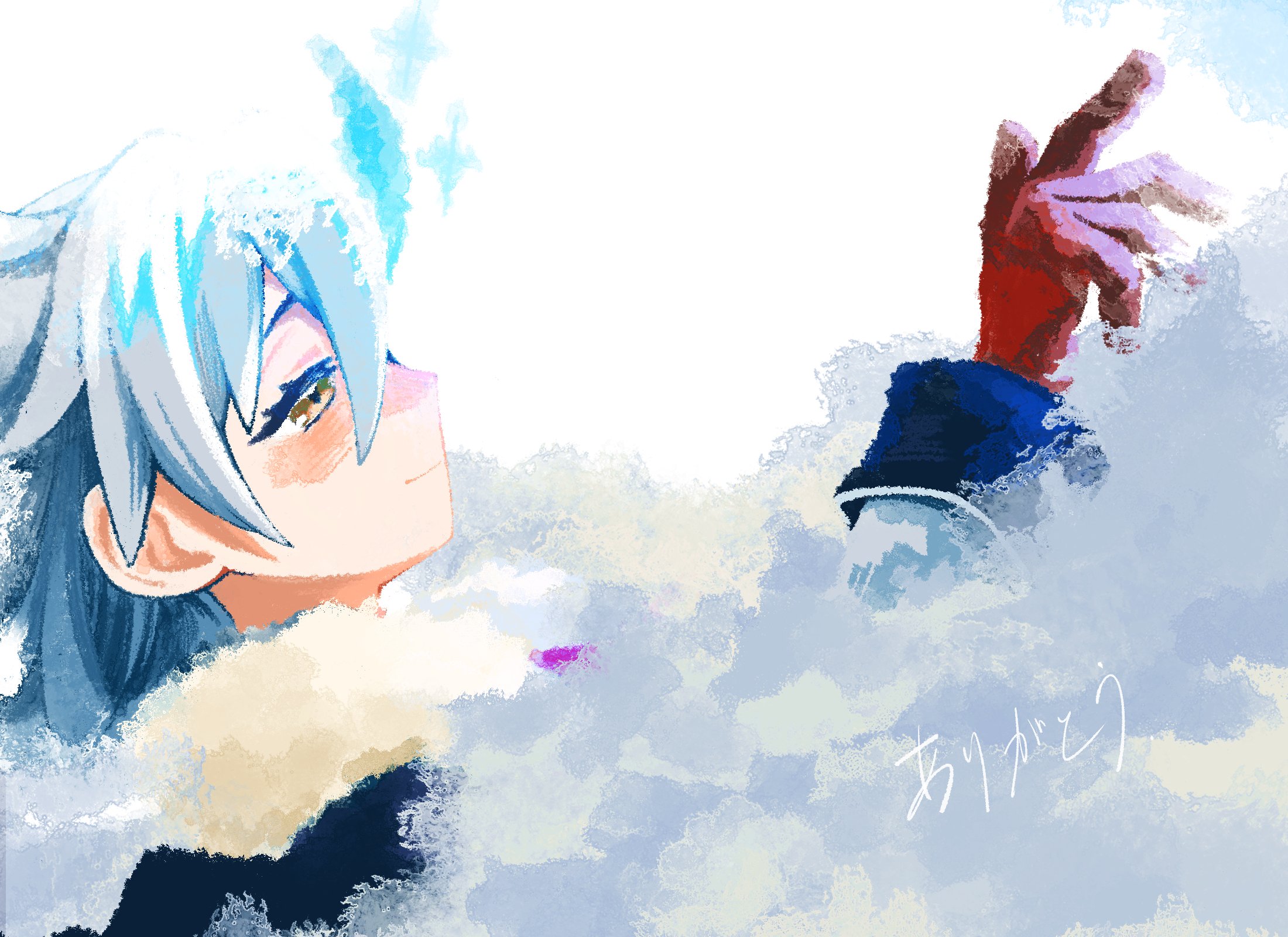 olga marie animusphere, olga marie animusphere (unbeast), fate/grand order, fate (series), highres, 1girl, ascot, braid, cloak, earrings, fur-trimmed cloak, fur trim, gachide erai, gloves, horns, jewelry, long hair, long sleeves, necktie, red ascot, red gloves, ribbon, see-through horns, shiny horns, single horn, smile, solo, translucent horns, very long hair, white hair