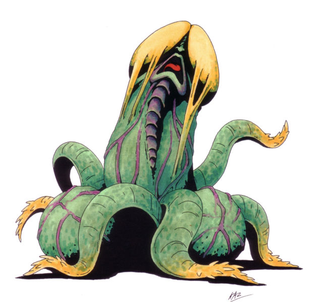 kazuma kaneko, mara (megami tensei), atlus, persona, shin megami tensei, official art, demon, misplaced genitals, monster, penis, penis head, tentacles