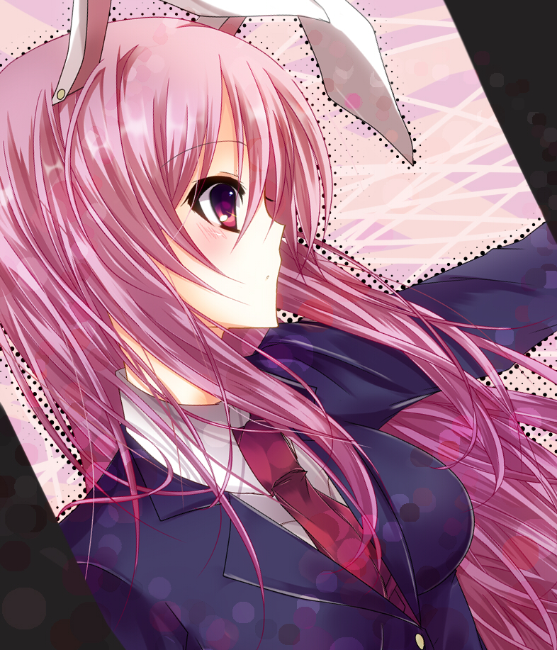 ritsuhi, reisen udongein inaba, touhou, bad id, bad pixiv id, 1girl, animal ears, blush, female focus, long hair, necktie, pink eyes, pink hair, rabbit ears, red necktie, solo