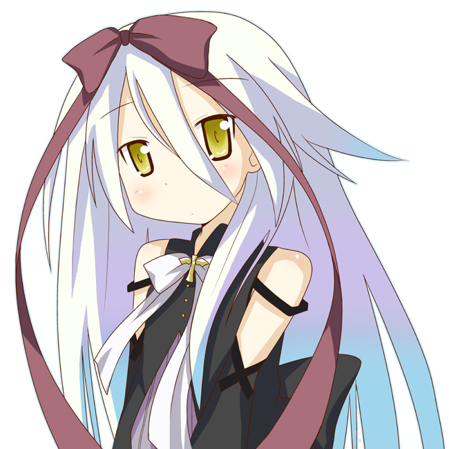 minami (colorful palette), mare s. ephemeral, hoshizora no memoria, original, bare shoulders, blush, long hair, multicolored hair, ribbon, solo, yellow eyes