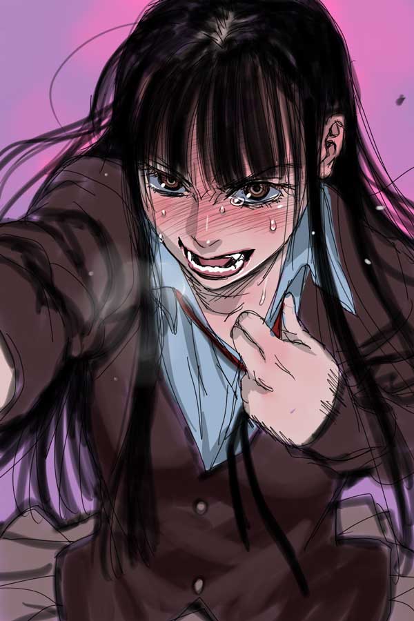 kishizuka kenji, female protagonist (houkago play), houkago play, bad id, bad pixiv id, 1girl, angry, black hair, blush, breath, brown eyes, female focus, long hair, sketch, solo, sweat, tears, undressing