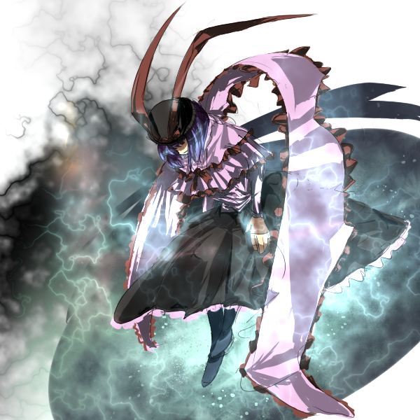 fu1111111, nagae iku, touhou, 1girl, female focus, full body, hat, ribbon, scarf, solo