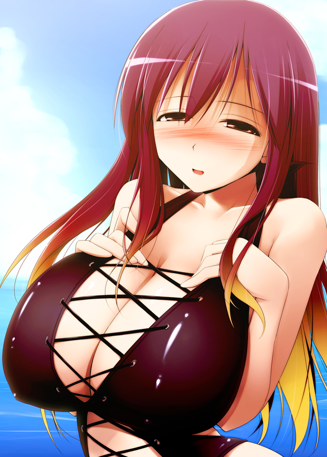 kurikara, hijiri byakuren, touhou, 1girl, blush, breasts, criss cross top, female focus, front-tie top, gradient hair, huge breasts, lace up front, long hair, multicolored hair, solo, yellow eyes