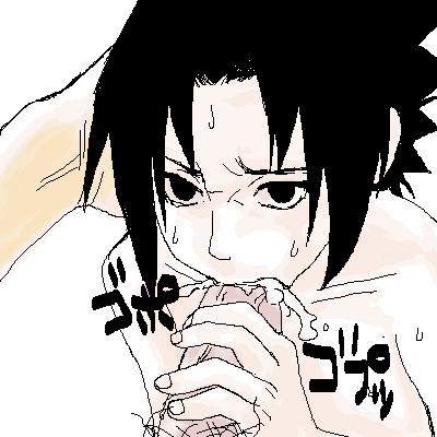 uchiha sasuke, naruto (classic), naruto (series), artist request, lowres, 2boys, cum, fellatio, male focus, monochrome, multiple boys, nude, oral, penis, shota, sweatdrop, white background, yaoi