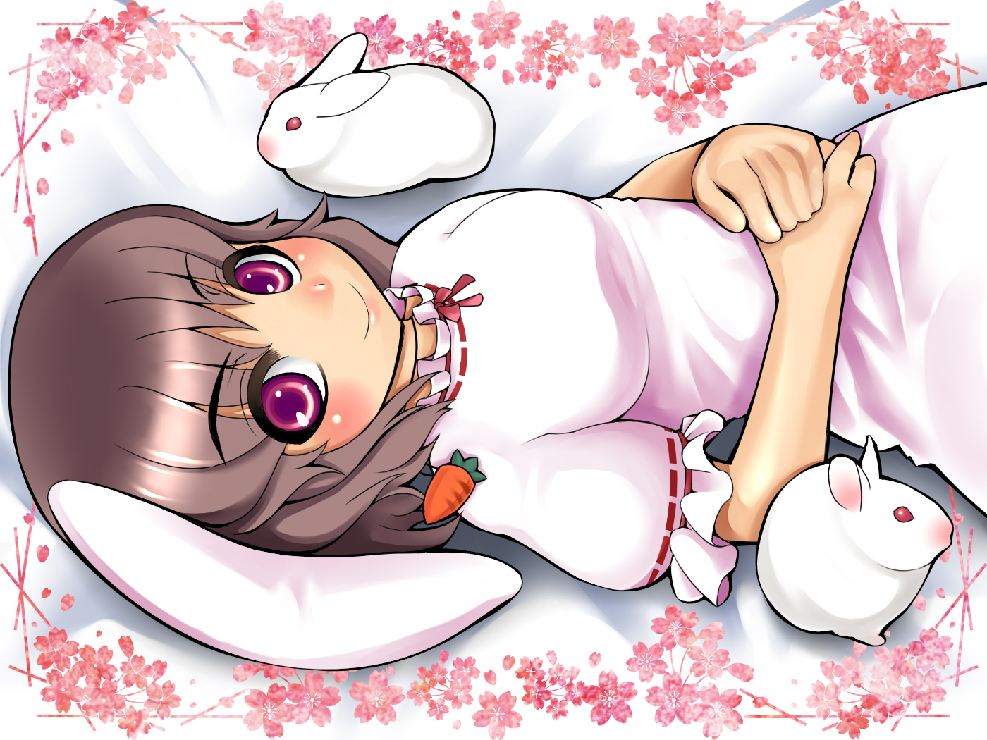 umigarasu (kitsune1963), inaba tewi, touhou, 1girl, animal ears, brown hair, female focus, rabbit ears, red eyes, short hair, solo