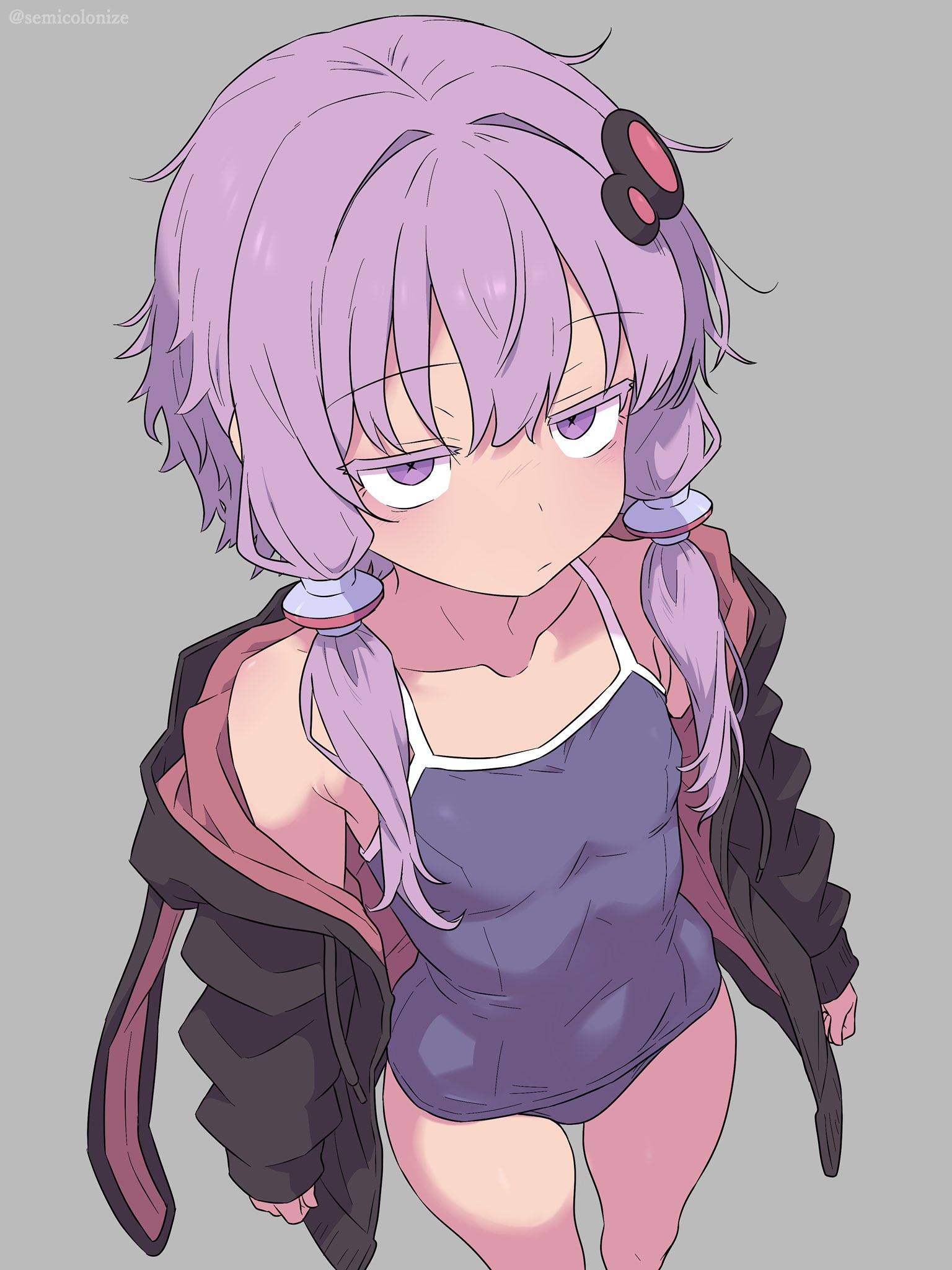 semicolonize, yuzuki yukari, vocaloid, tagme, 1girl, expressionless, purple eyes, purple hair