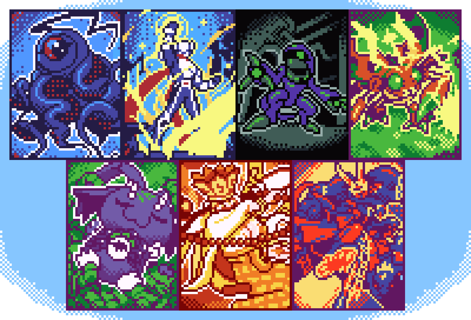 ticosanchezz, belphemon, belphemon sleep mode, bemmon, justimon, medusamon, negamon, sanzomon, tentomon, digimon, crown, digimon (creature), mask, snake, snake hair