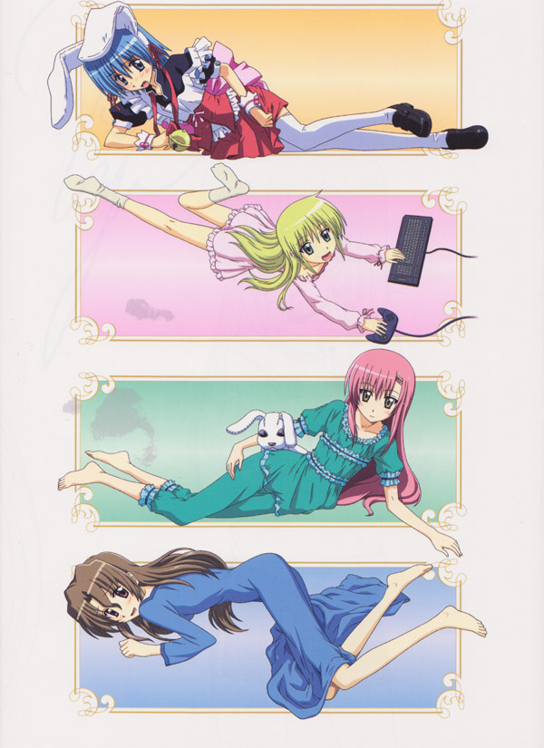 ayasaki hayate, katsura hinagiku, maria (hayate no gotoku!), sanzen'in nagi, hayate no gotoku!, 00s, 1boy, animal ears, blonde hair, blue hair, blush, brown hair, controller, crossdressing, crossdressing (mtf), game controller, gamepad, keyboard, long hair, pink hair, rabbit, rabbit ears, smile