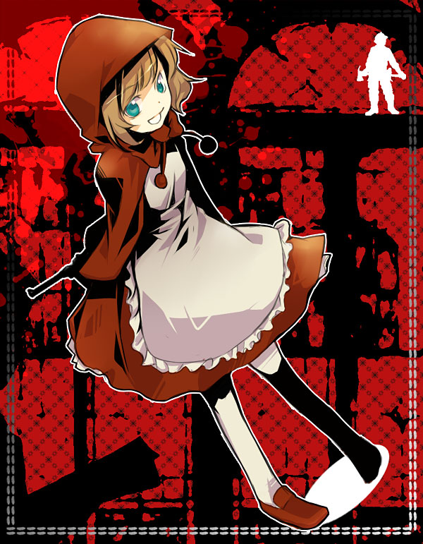 hayaco, b.b. hood, capcom, darkstalkers, 1girl, blonde hair, dress, female focus, gun, hood, red dress, solo, weapon