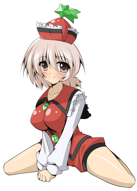 ascii winter village, fuyumura asuki, touson asuki, lyrica prismriver, touhou, 1girl, aged up, blush, breasts, brown eyes, brown hair, female focus, hat, large breasts, long hair, sitting, smile, solo, thighs, v arms