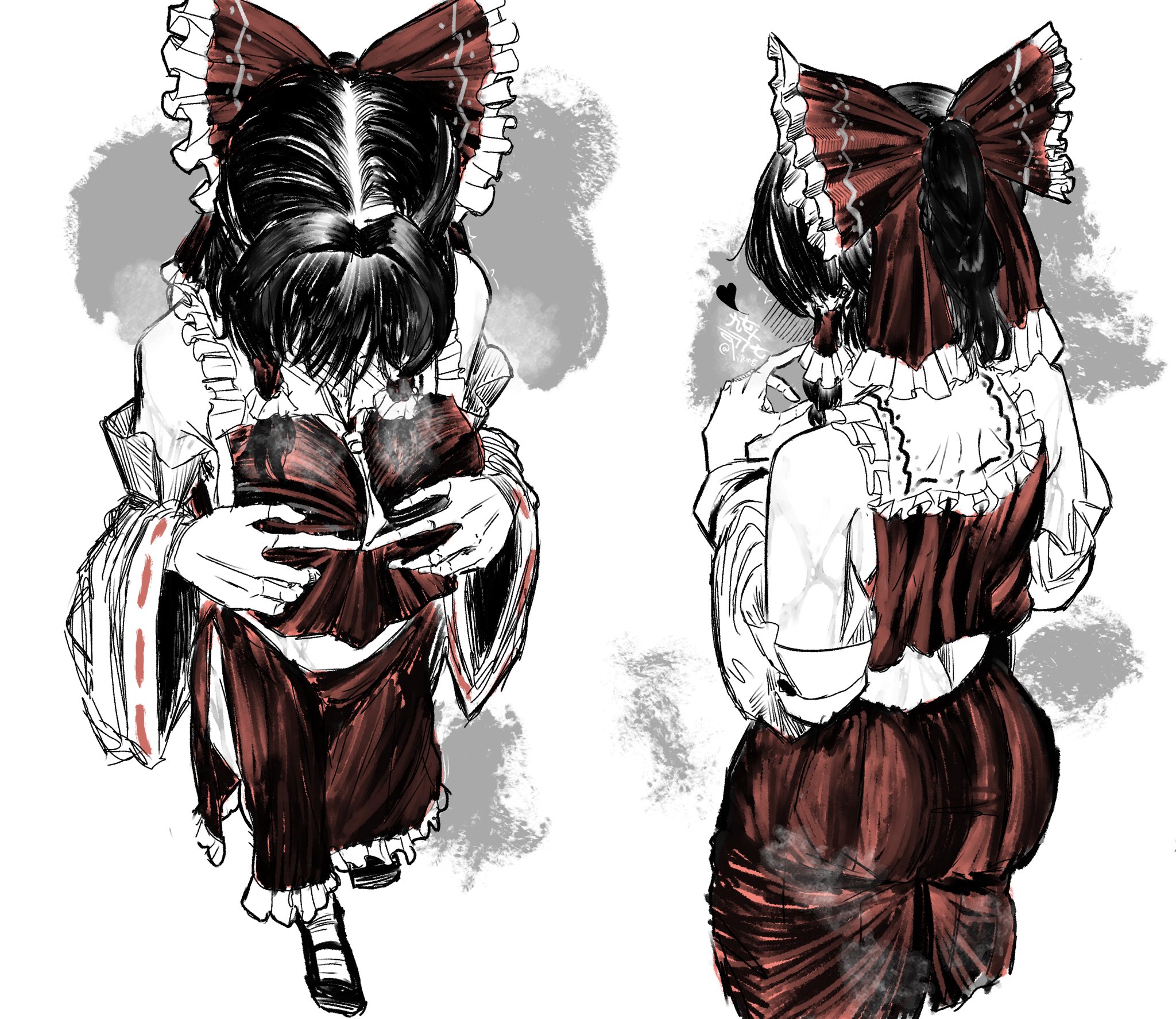 qvikingr, hakurei reimu, touhou, tagme, 1girl, ass, breasts, large breasts, steam