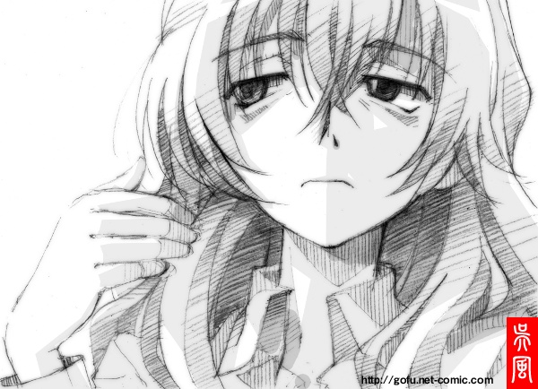 gofu, kiyama harumi, toaru kagaku no railgun, toaru majutsu no index, traditional media, 00s, 1girl, bags under eyes, female focus, greyscale, monochrome, sketch, solo, spot color, white background