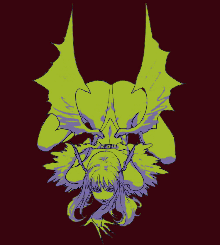 egawa satsuki, morrigan aensland, capcom, darkstalkers, all fours, demon girl, fingernails, head wings, nail (hardware), pantyhose, solo, wings