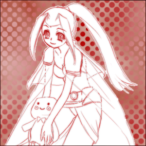 orvert, rosa farrell, whyt, final fantasy, final fantasy iv, lowres, 1990s (style), 1girl, belt, cape, female focus, gradient background, long hair, monochrome, ponytail, retro artstyle, shoulder pads, sketch, skirt, solo