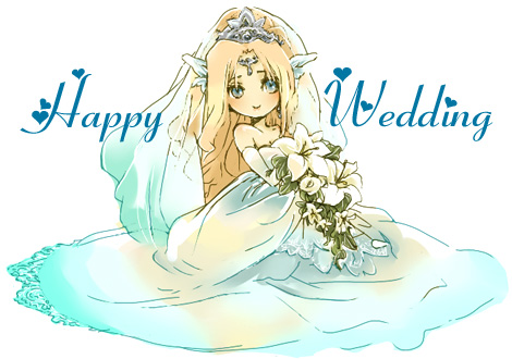 nightingale (artist), rosa farrell, final fantasy, final fantasy iv, lowres, 1990s (style), 1girl, bare shoulders, blonde hair, blue eyes, bouquet, crown, dress, elbow gloves, female focus, flower, gloves, hair ornament, long hair, solo, tiara, wedding dress, white background