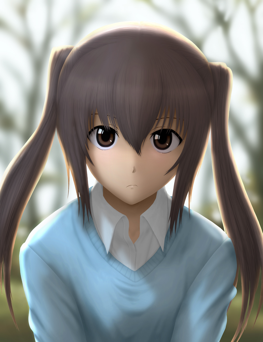 siraha, minami kana, minami-ke, bad id, bad pixiv id, highres, 00s, 1girl, brown eyes, brown hair, female focus, solo, twintails