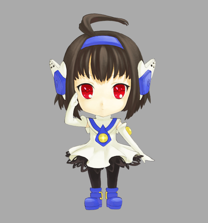 egawa satsuki, combat-san, hoihoi-san, ichigeki sacchuu!! hoihoi-san, 1girl, brown hair, female focus, pantyhose, red eyes, robot ears, solo