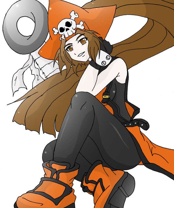 may (guilty gear), arc system works, guilty gear, anchor, brown eyes, brown hair, gloves, hat, pantyhose, pirate, pirate hat, skull and crossbones, solo