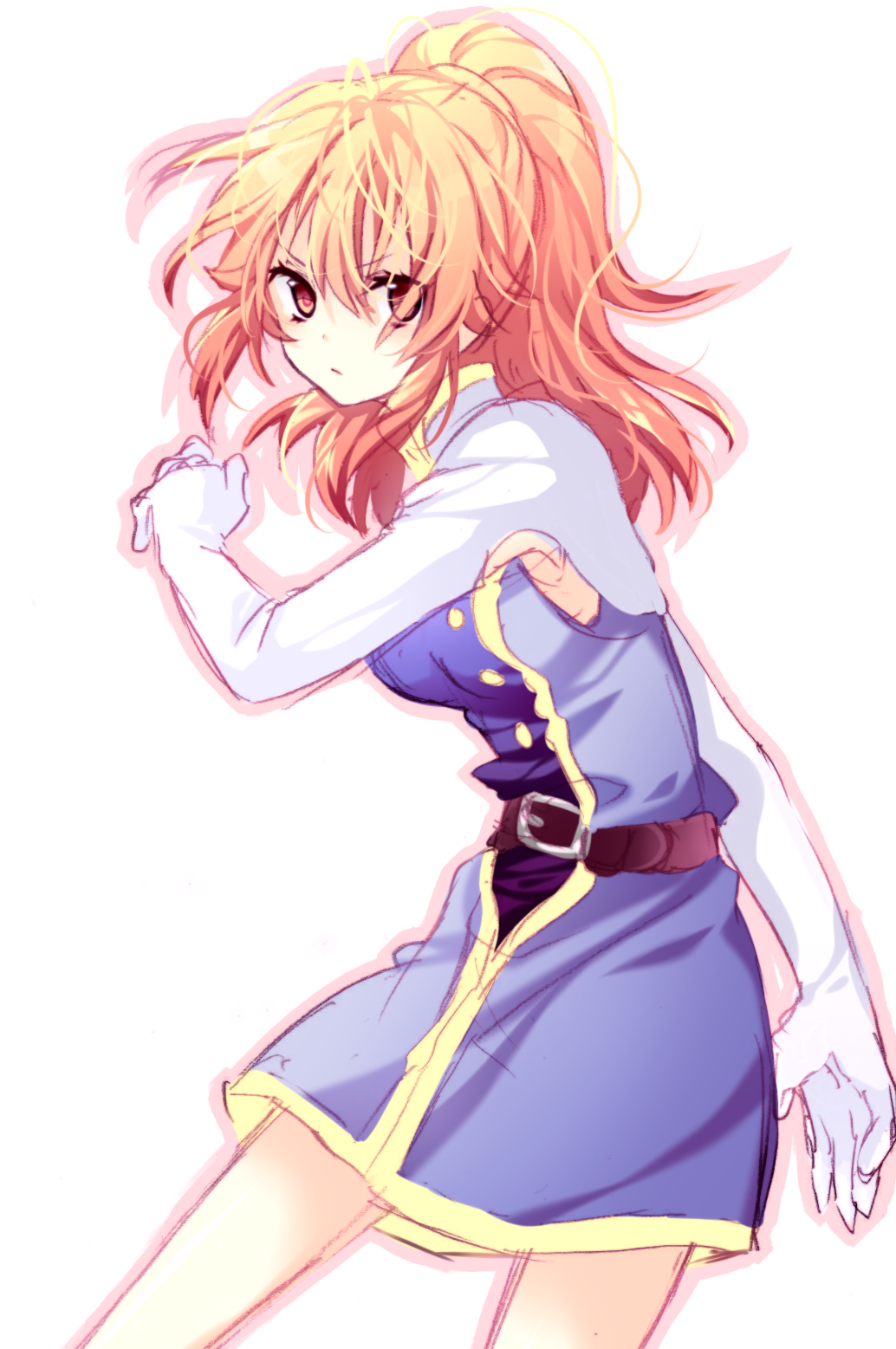 riichu, chastel aiheap, tales of (series), tales of vesperia, tales of vesperia: the first strike, bad id, bad pixiv id, highres, 00s, 1girl, female focus, matching hair/eyes, orange eyes, orange hair, ponytail, sketch, solo