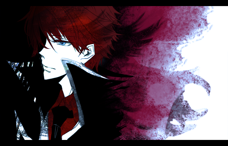 ushiromiya battler, umineko no naku koro ni, bad id, bad pixiv id, 00s, 1boy, blue eyes, cape, male focus, necktie, red hair, solo