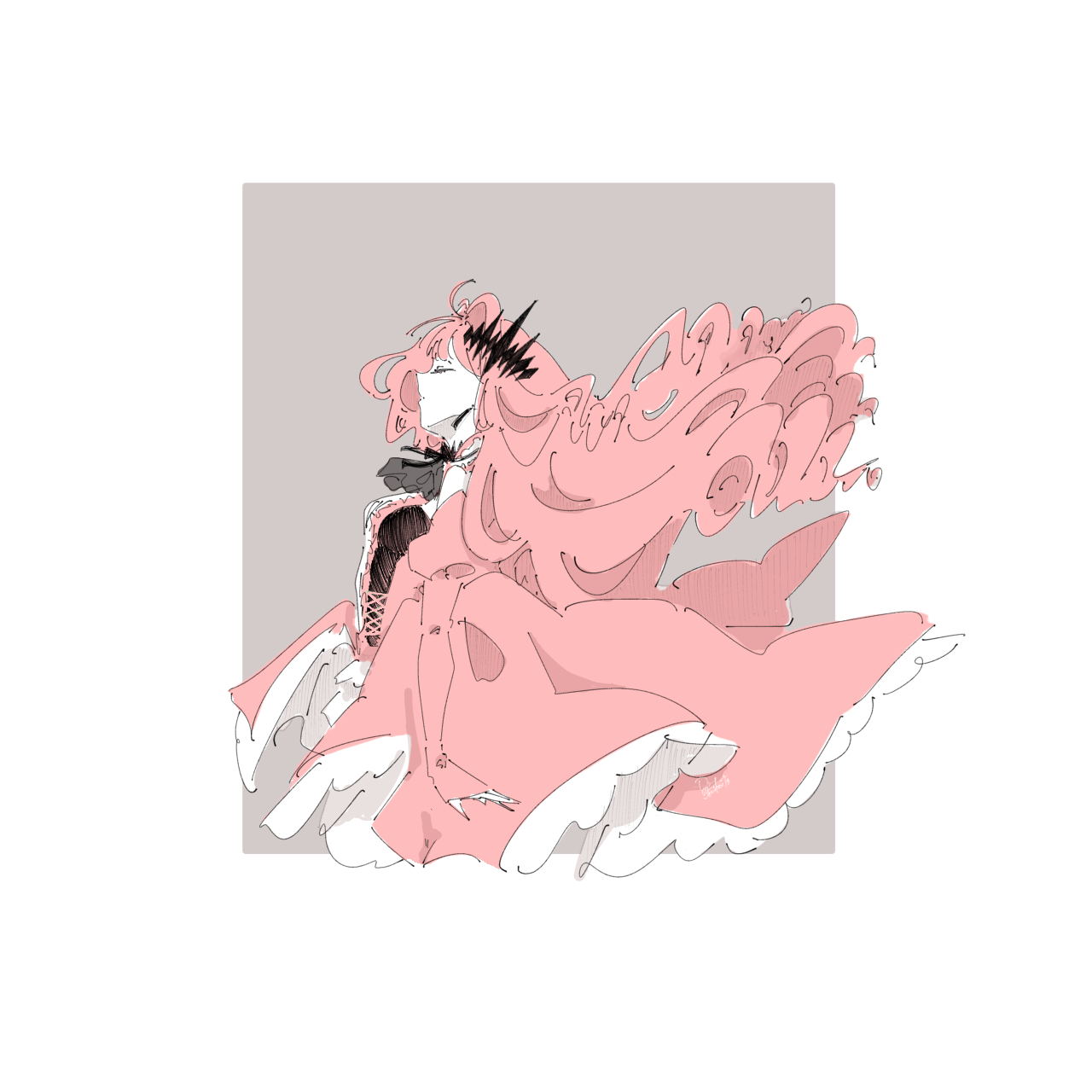 baobhan sith (fate), baobhan sith (first ascension) (fate), fate/grand order, fate (series), commentary request, highres, 1girl, breasts, closed eyes, detached sleeves, dress, earrings, frilled dress, frills, from side, hair ornament, jewelry, long hair, pink hair, red dress, solo, torikai18